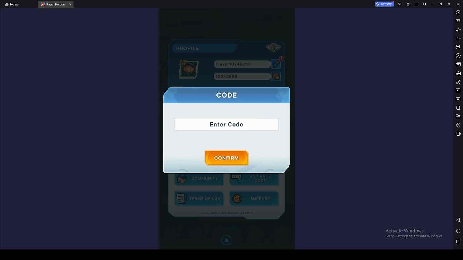 Redeeming Process for the Codes in Paper Heroes