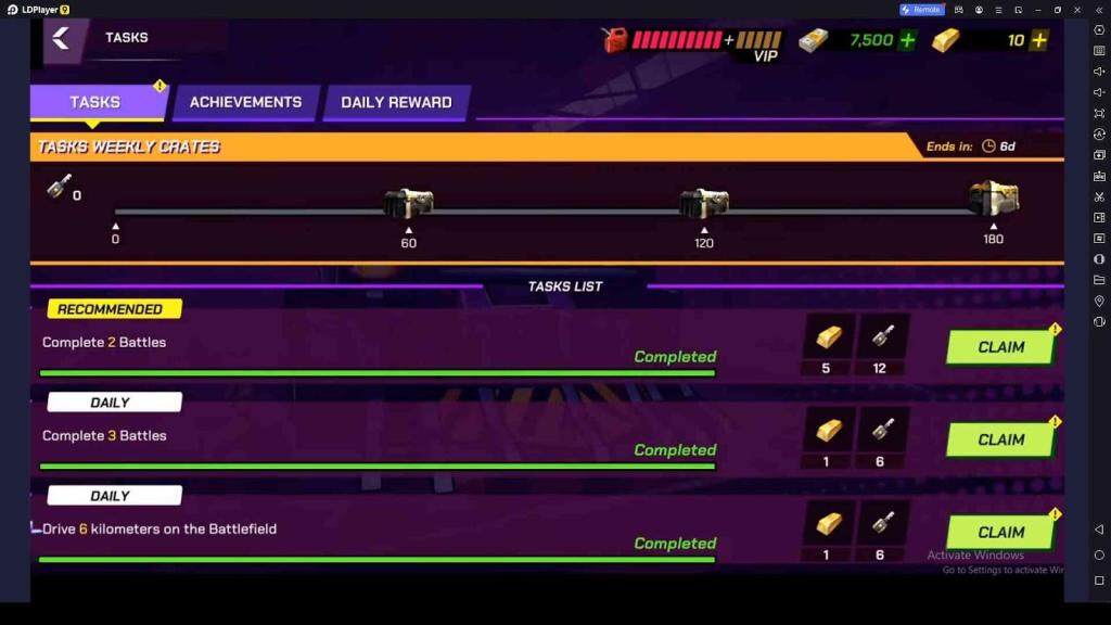 Tasks in Battle Cars: Fast PVP Arena