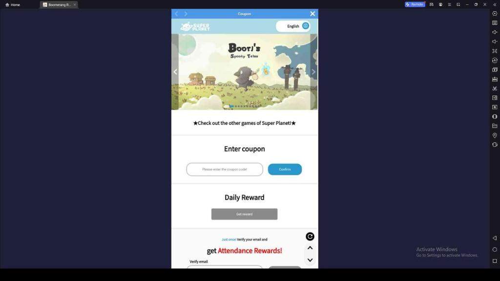 Redeeming Process for the Codes in Boomerang RPG