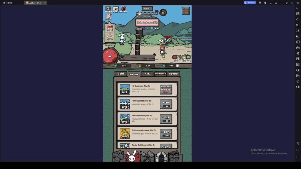 Advanced Enhancement Procedure in Archer Forest: Idle Defense