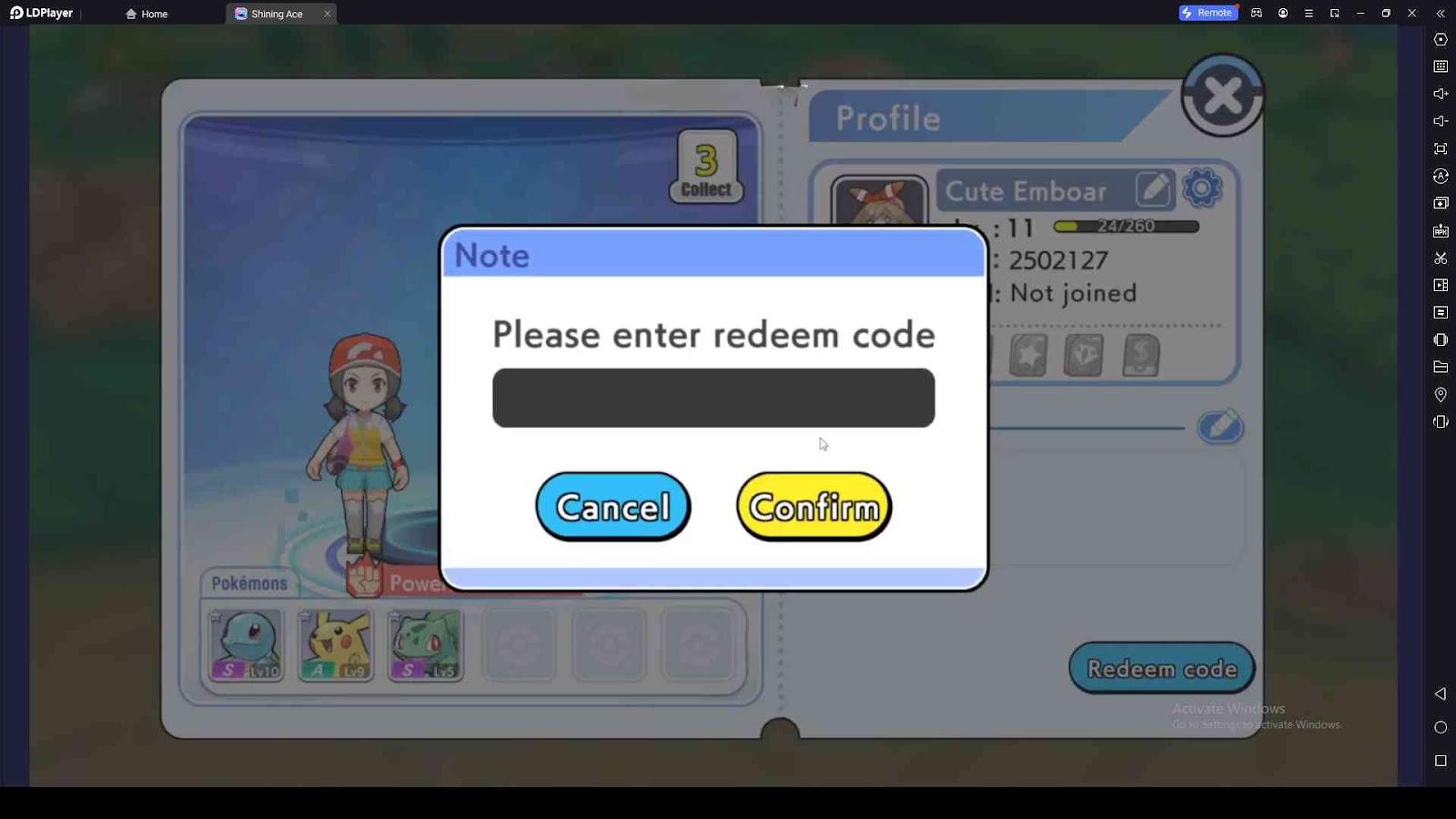 Redeeming Process for Shining Ace Redeem Codes