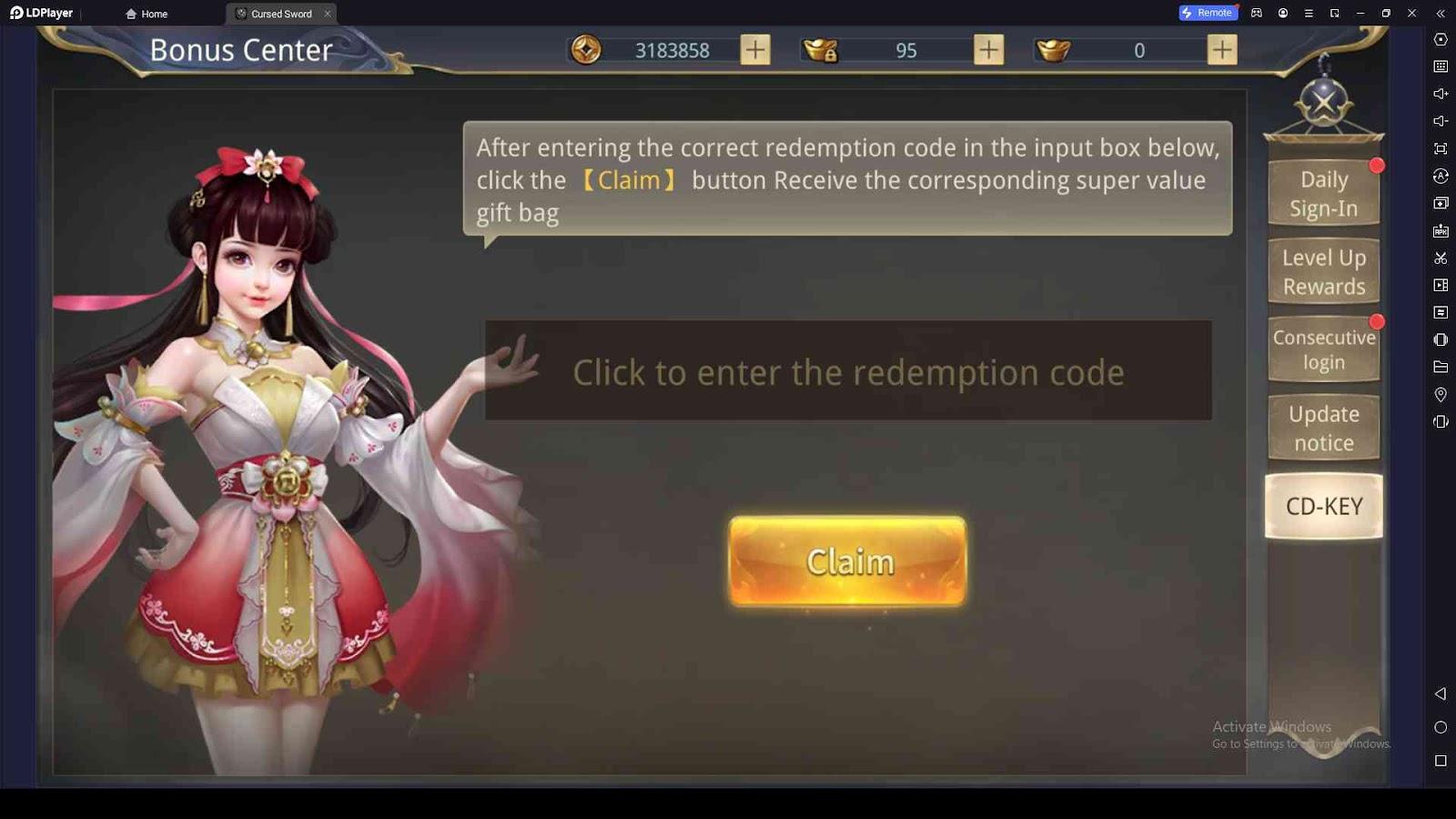 Redeeming Process for the Codes in Cursed Sword Demon Whispers