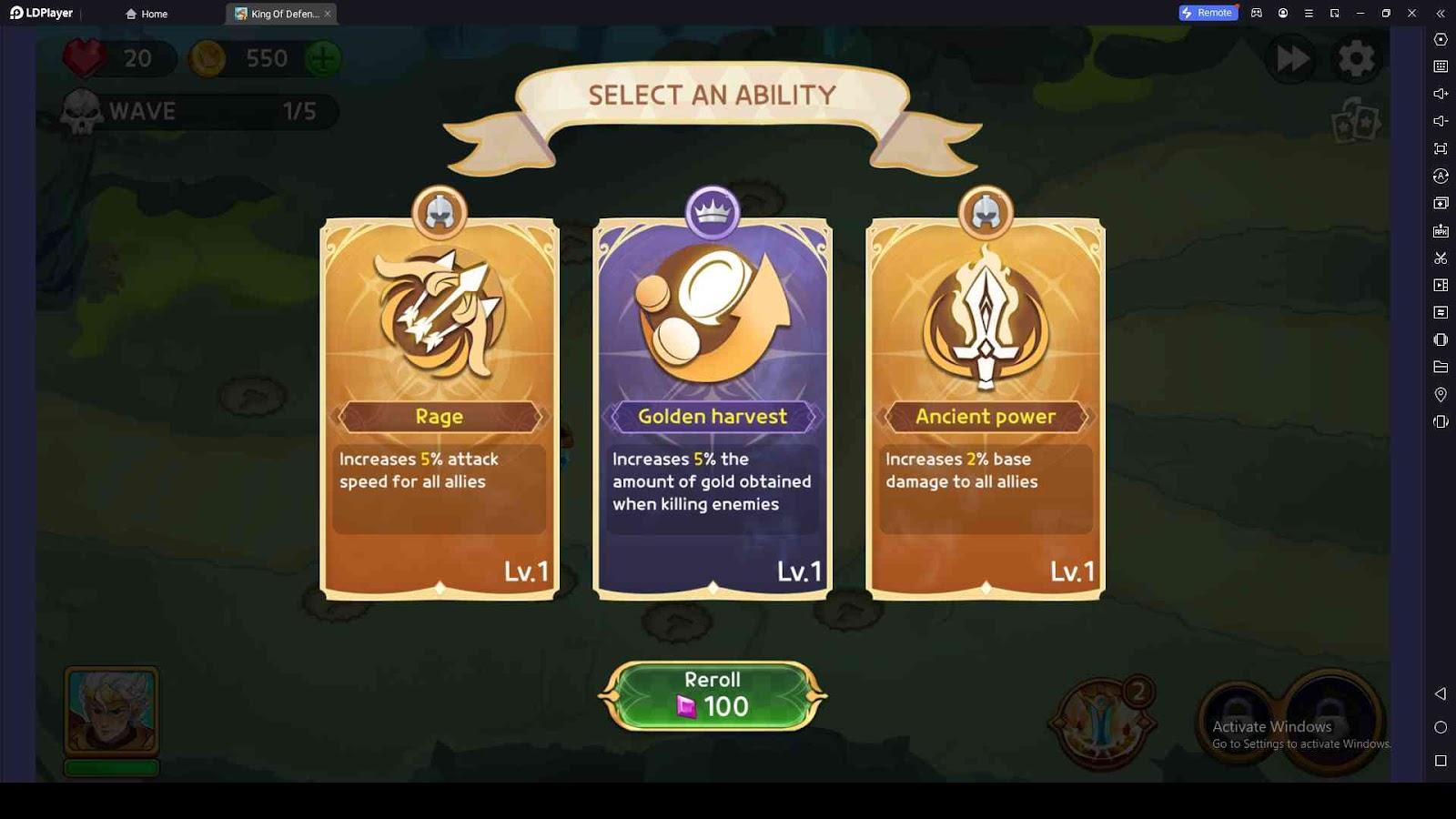 Select an Ability in King Of Defense III: Survival
