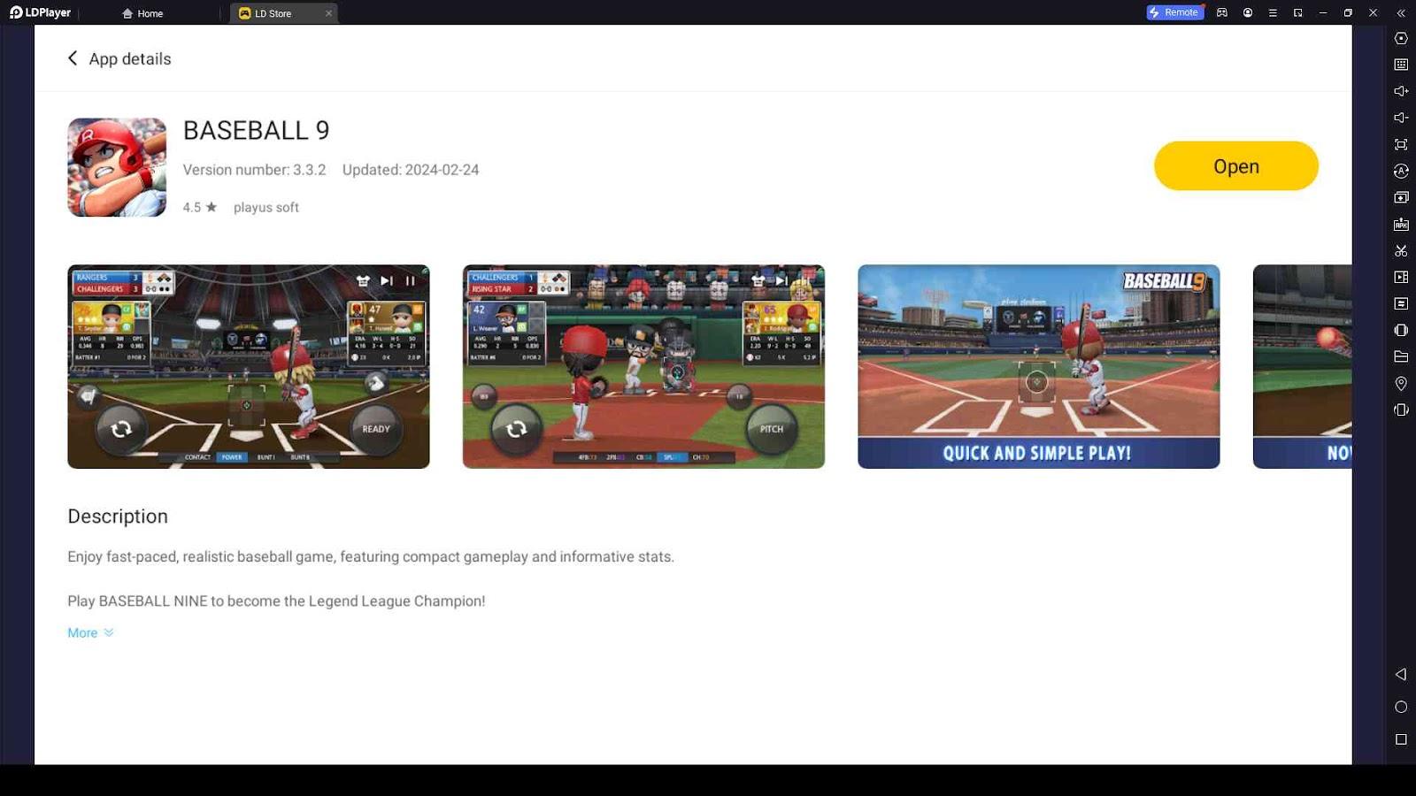 Playing BASEBALL 9 on PC with LDPlayer