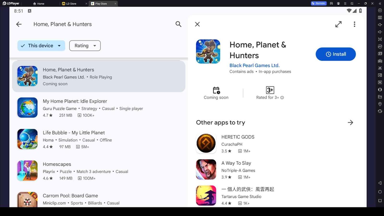 Playing Home, Planet & Hunters on LDPlayer