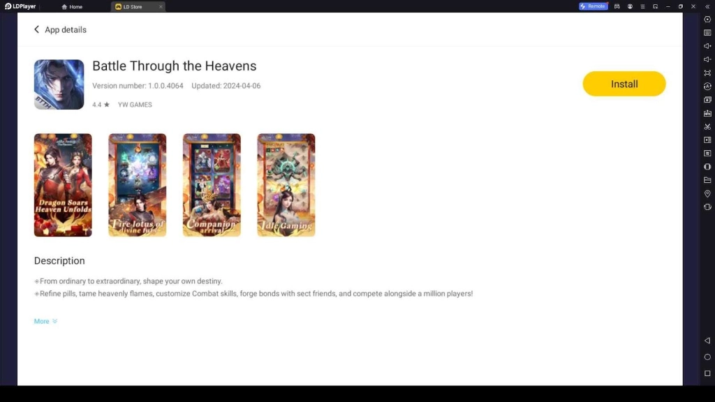 Playing Battle Through the Heavens on LDPlayer