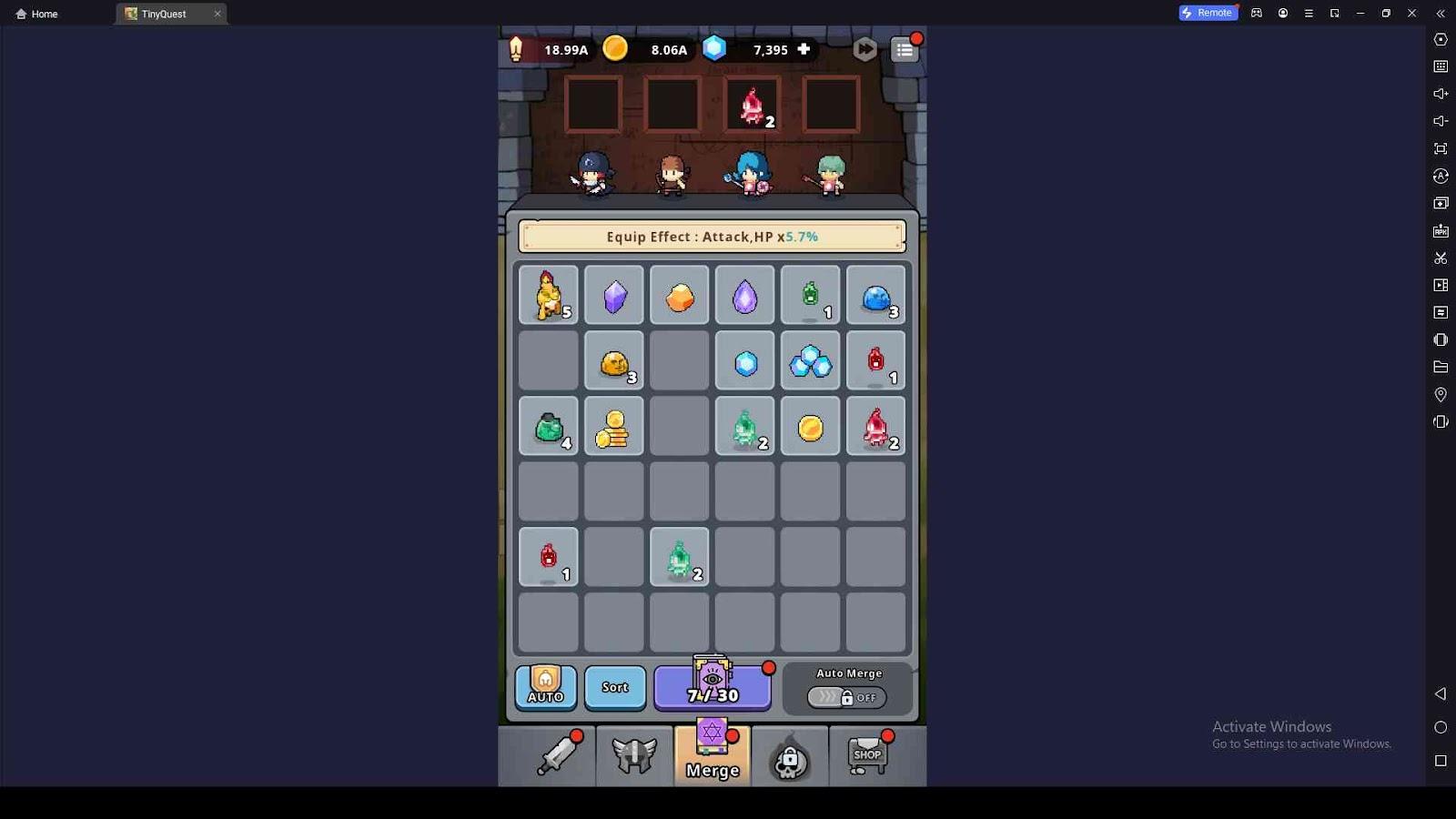 Merging System in Tiny Quest : Idle RPG Game