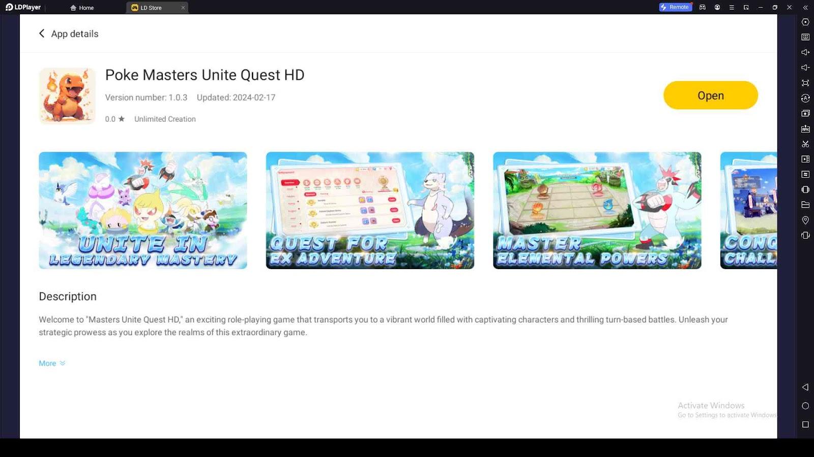 Playing Poke Masters Unite Quest HD on PC with LDPlayer