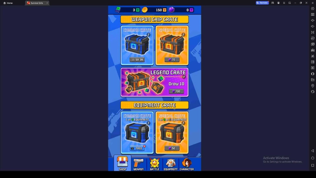 Acquire Various Weapons and Equipment Items in Survivor Girls