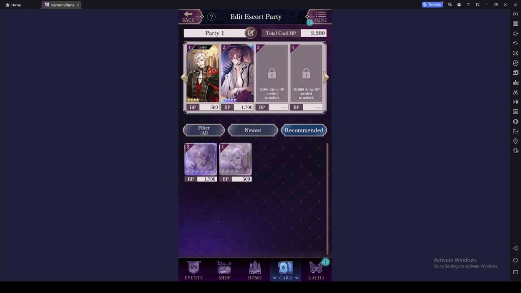 Cards in Ikemen Villains Otome Game