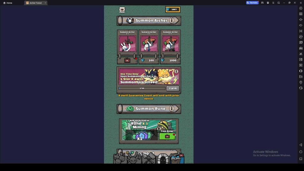 Summoning System in Archer Forest: Idle Defense