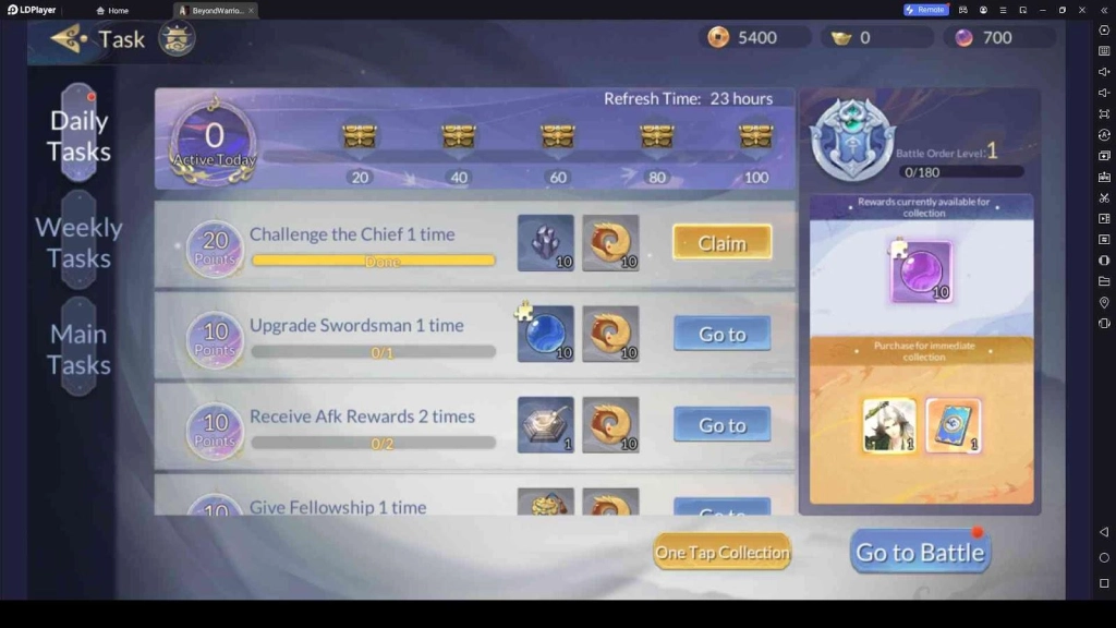 Tasks in BeyondWarrior: Idle RPG