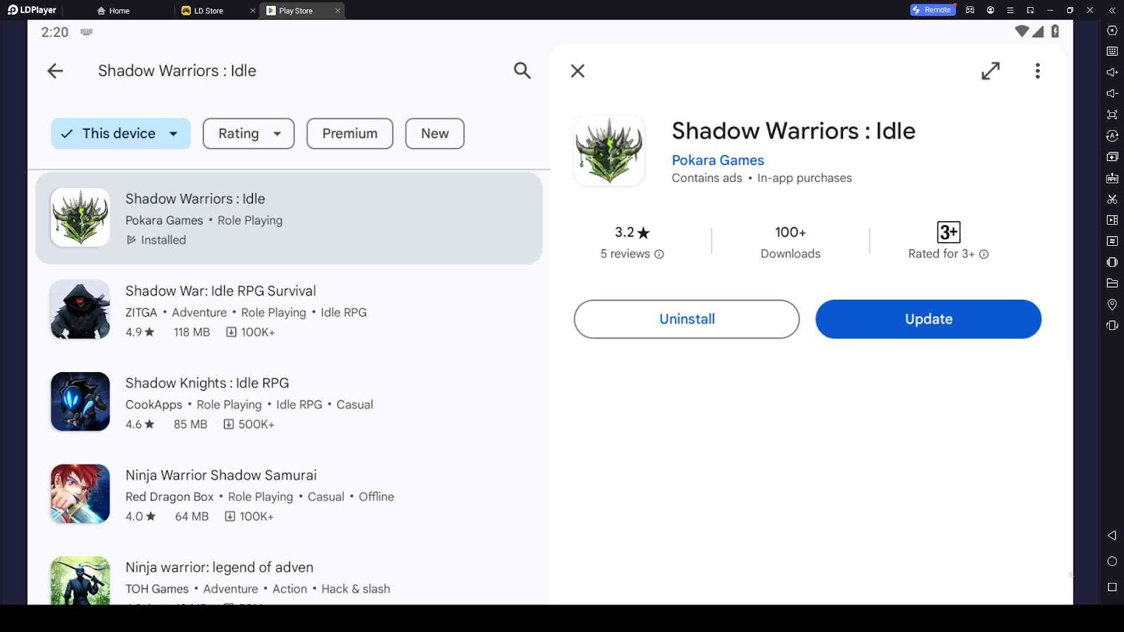 Playing Shadow Warriors : Idle on PC with LDPlayer