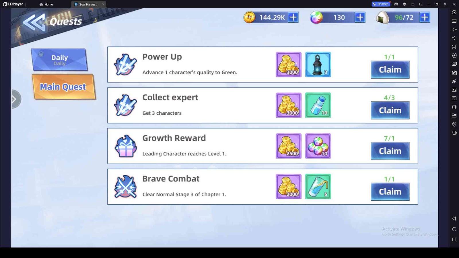 Daily and Main Quests in Soul Harvest