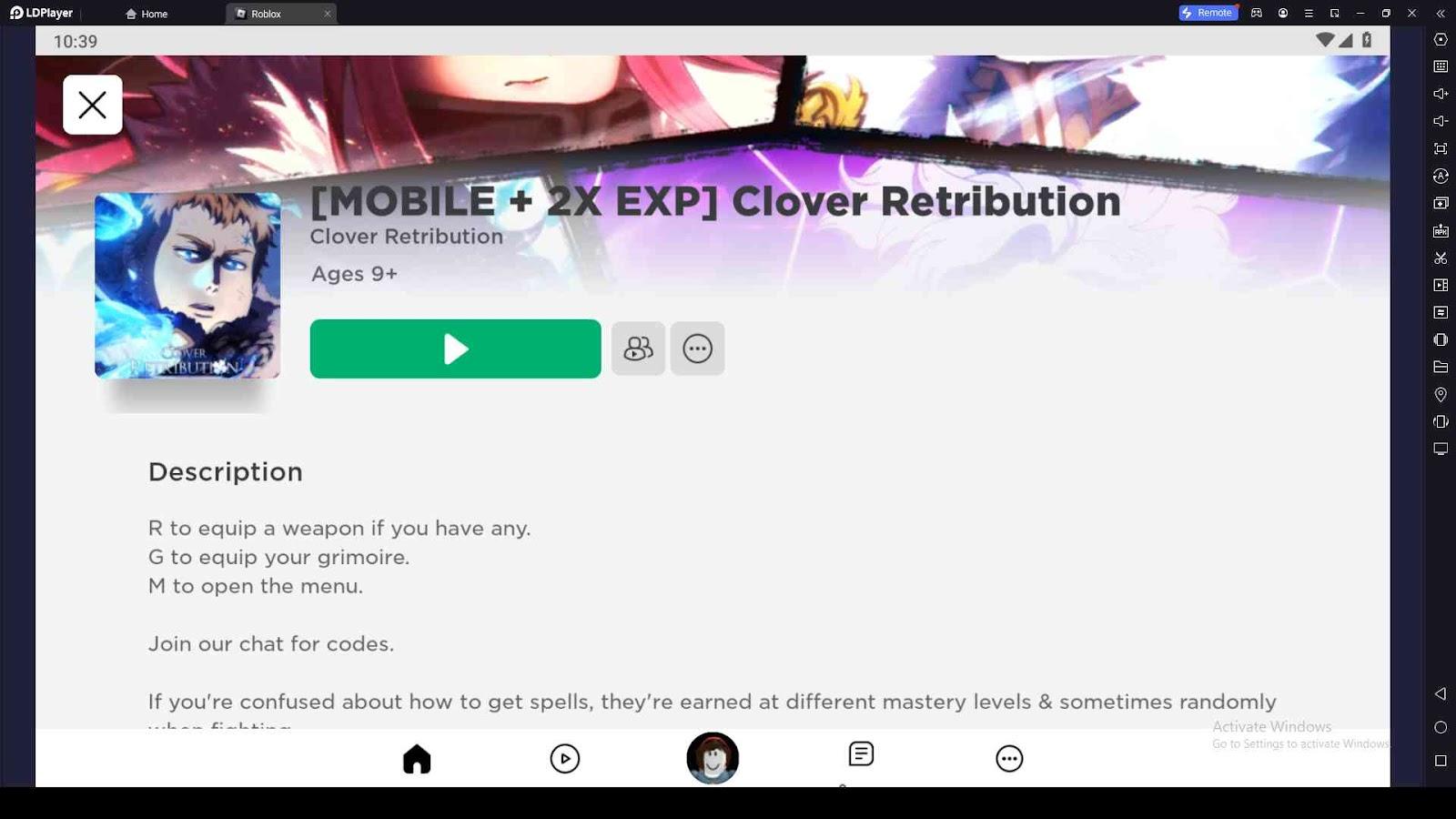 Playing Roblox Clover Retribution on LDPlayer