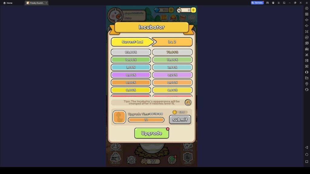 Upgrade the Incubator in Freaky Duckling