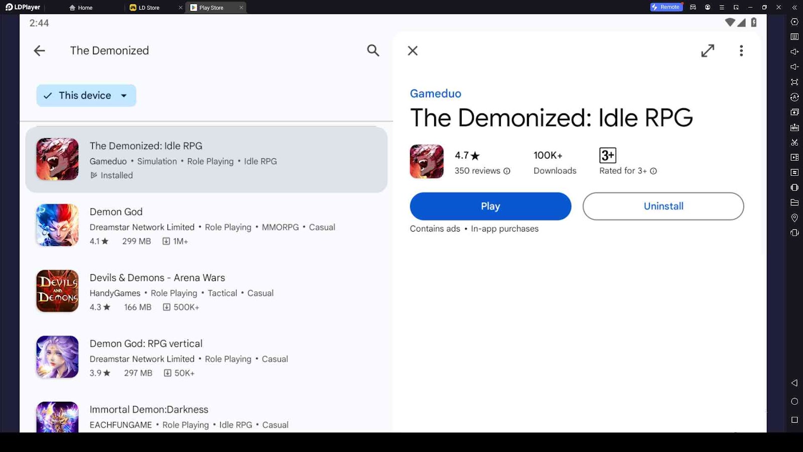 Playing The Demonized on PC with LDPlayer