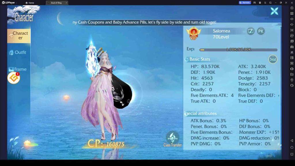 Check the Character Menu