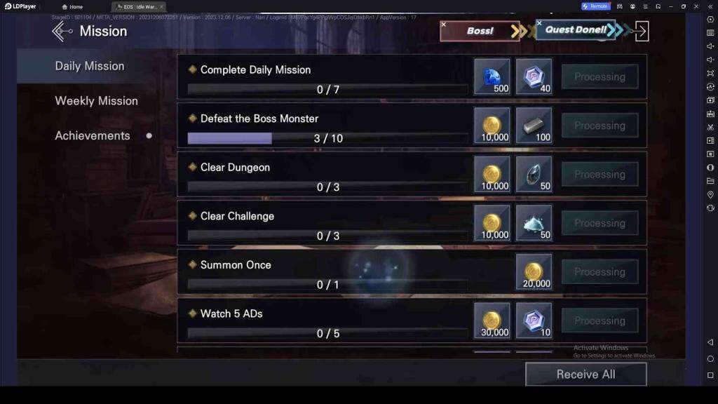 Missions in EOS : Idle Warrior