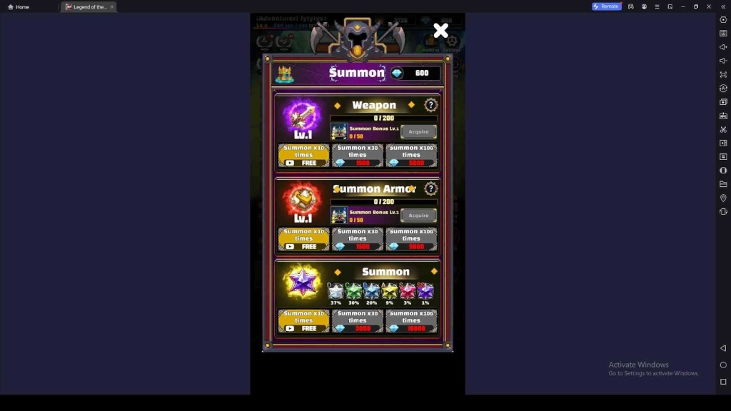The Summoning System in Legend of the Dragon Sword