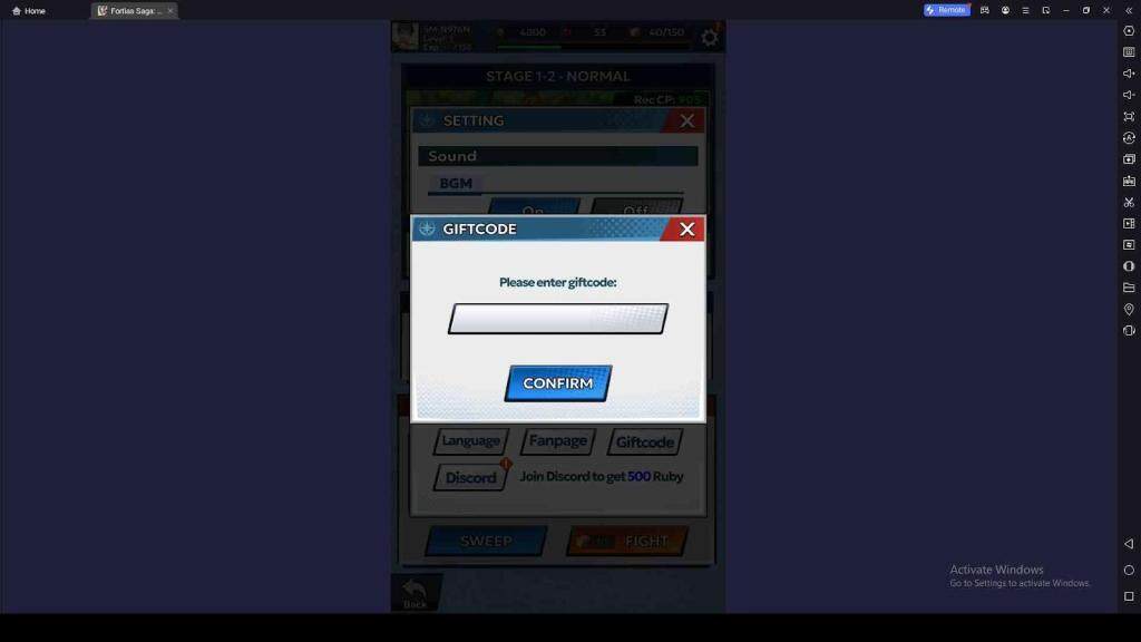 Redeeming Process for the Codes in Fortias Saga