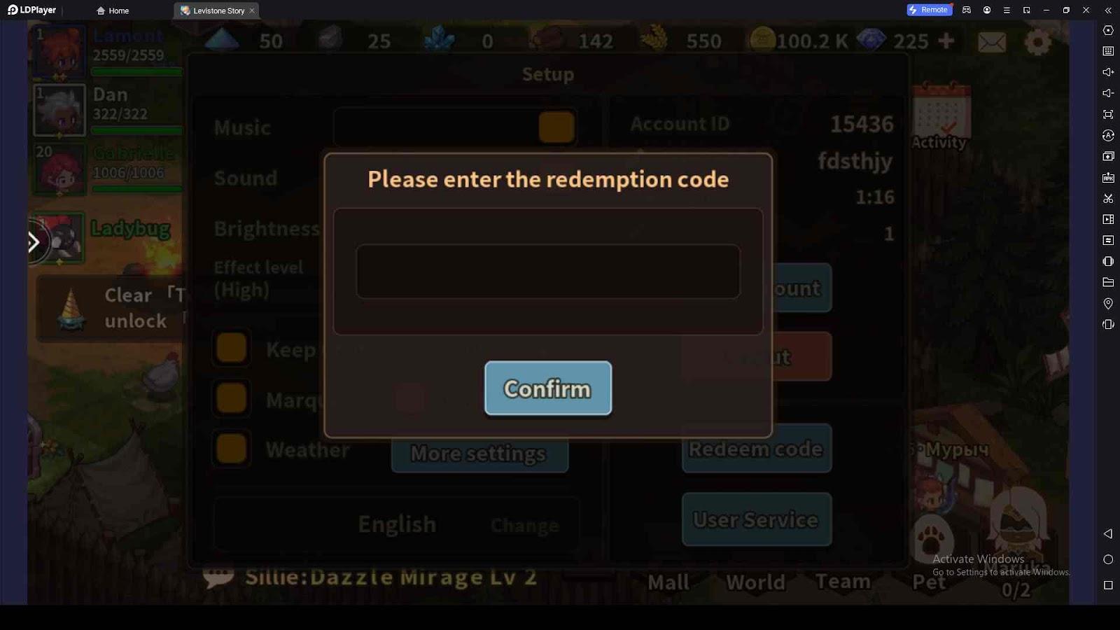 Redeeming Process for the Codes in Levistone Story