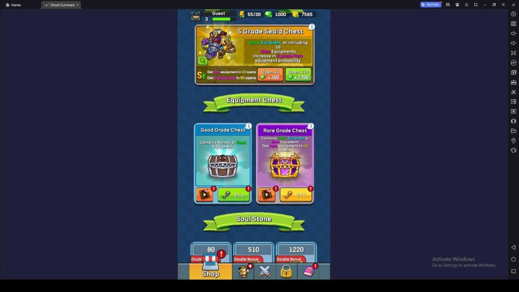 Buy Equipment Chests in the Ghost Survivors : Pixel Hunt Shop