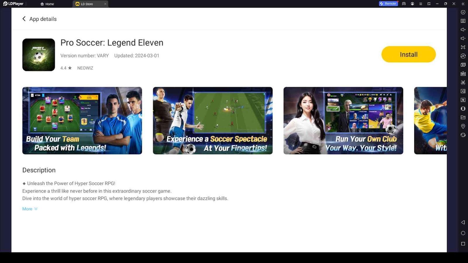 Playing Pro Soccer: Legend Eleven on LDPlayer