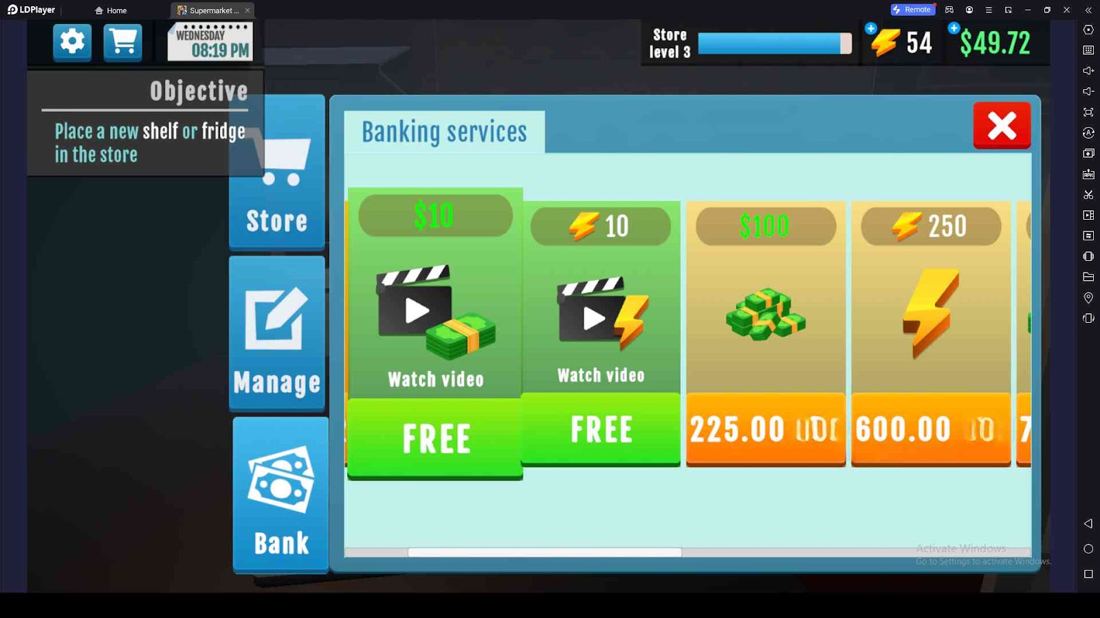Watch Ads for More Money in Supermarket Manager Simulator