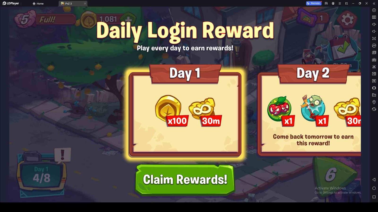 Daily Login Bonus in Plants vs. Zombies™ 3