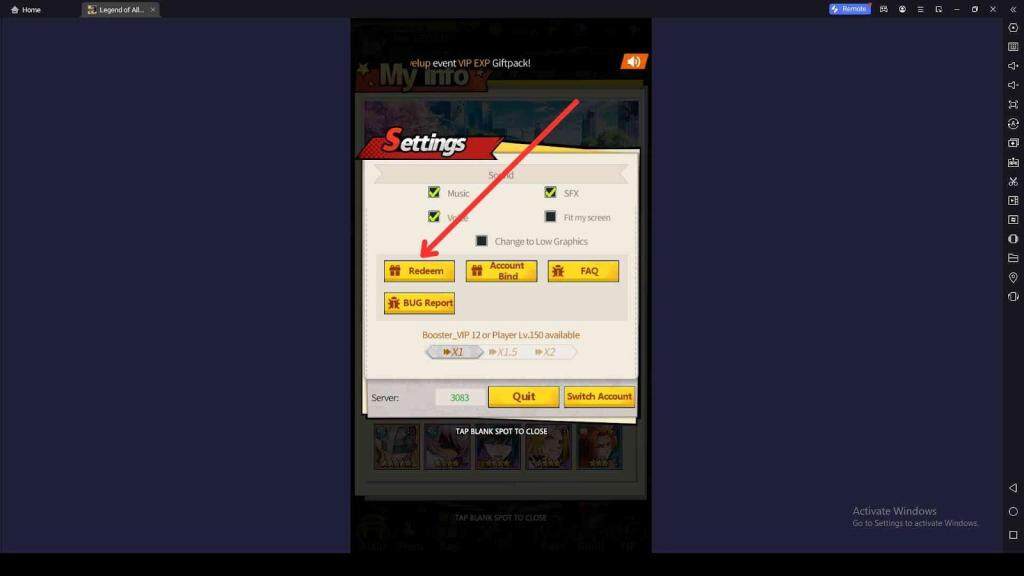 Redeeming Process for the Codes in Legend Of Allstar