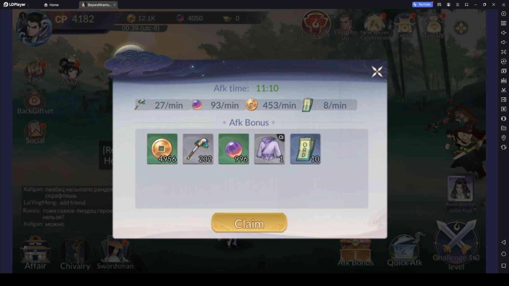 Collect AFK Bonus Rewards in BeyondWarrior: Idle RPG
