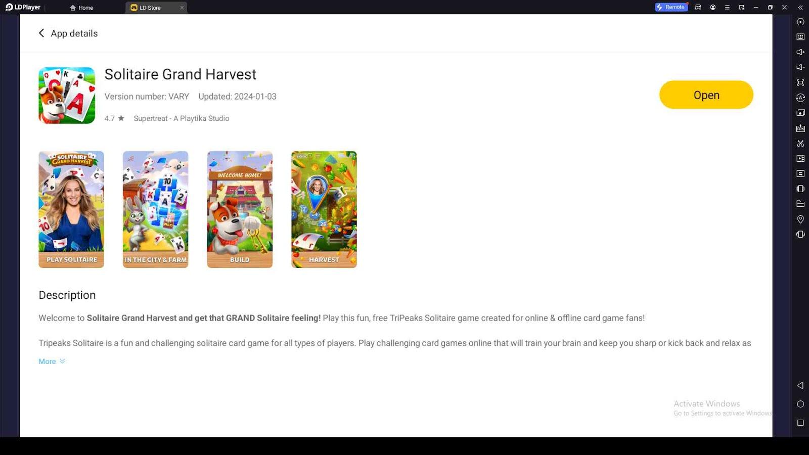 Playing Solitaire Grand Harvest on PC with LDPlayer