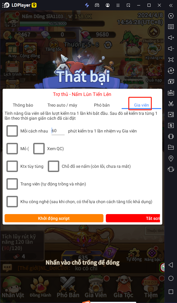 Nấm Lùn Tiến Lên: cách tự động click & chạy nhiệm vụ trên PC với giả lập LDPlayer
