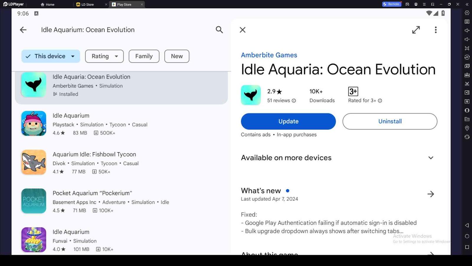 Playing Idle Aquaria on PC with LDPlayer