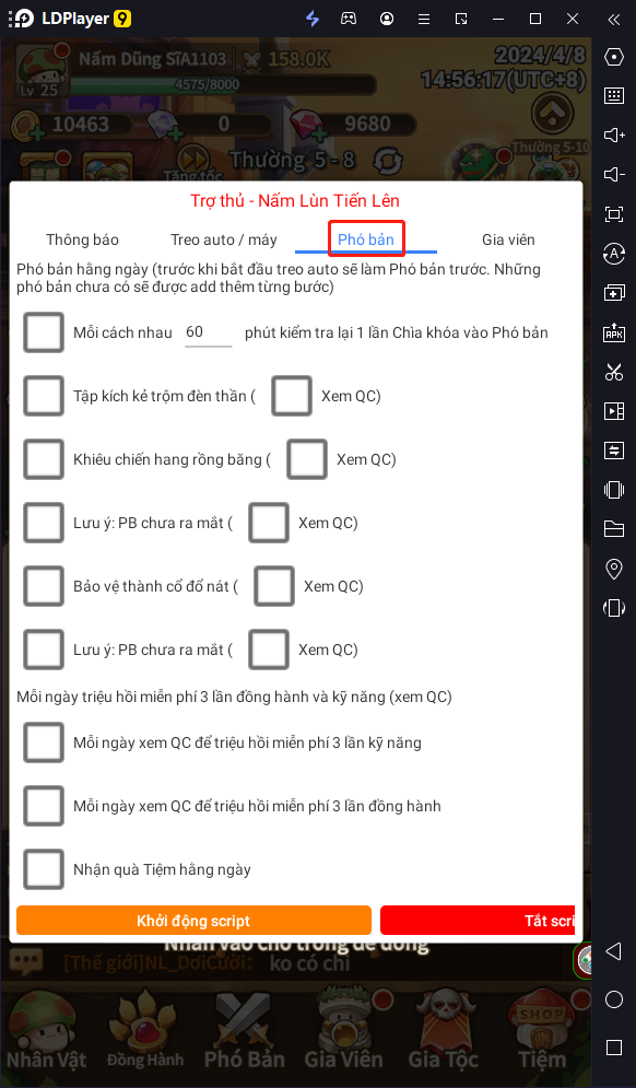Nấm Lùn Tiến Lên: cách tự động click & chạy nhiệm vụ trên PC với giả lập LDPlayer