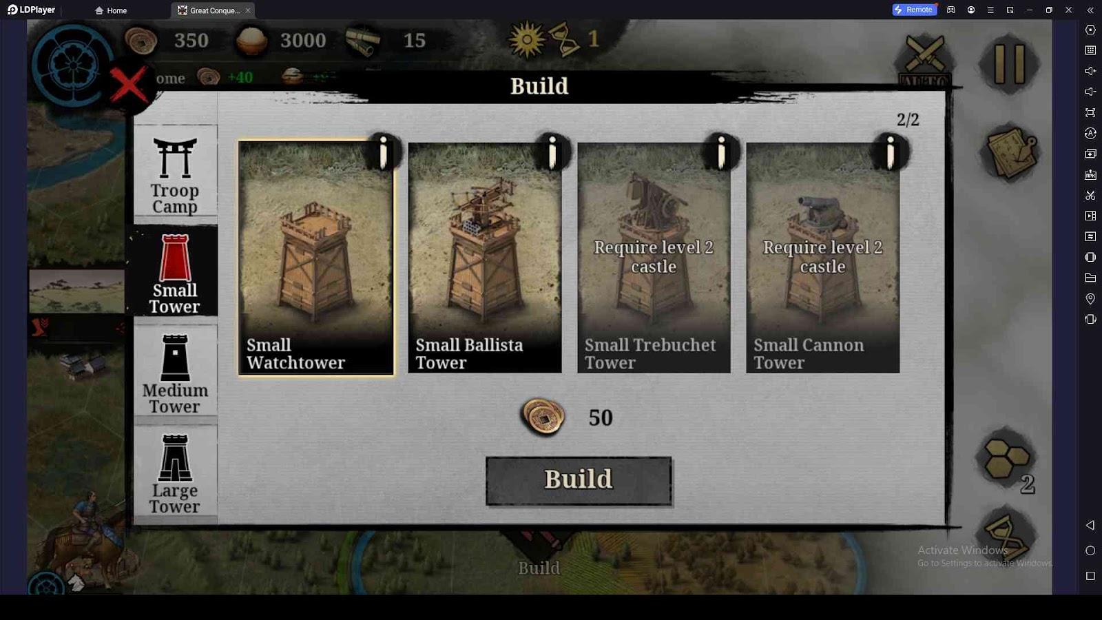 You Can Build Towers on the Great Conqueror 2: Shogun Battlefield