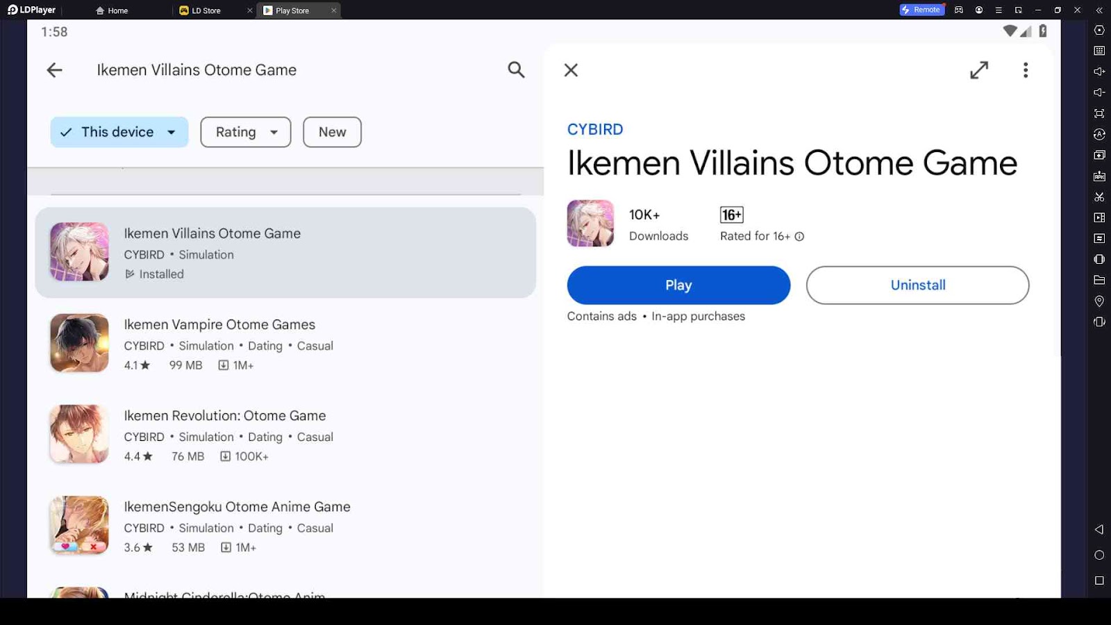 Playing Ikemen Villains on PC with LDPlayer