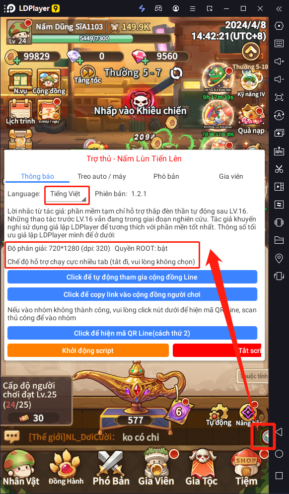 Nấm Lùn Tiến Lên: cách tự động click & chạy nhiệm vụ trên PC với giả lập LDPlayer