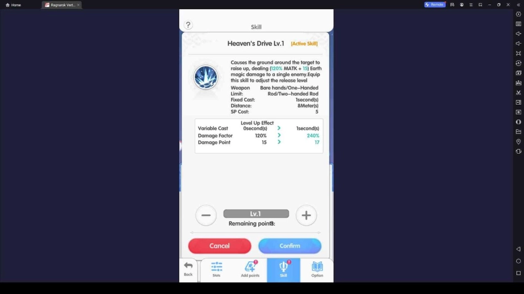 Level up the Skills in RAGNAROK Vertical