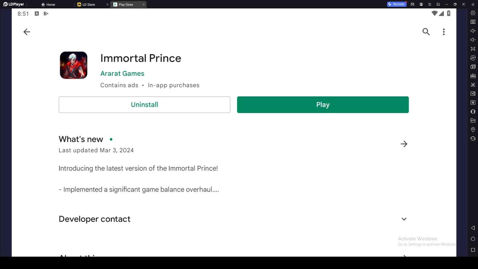 Playing Immortal Prince on PC with LDPlayer