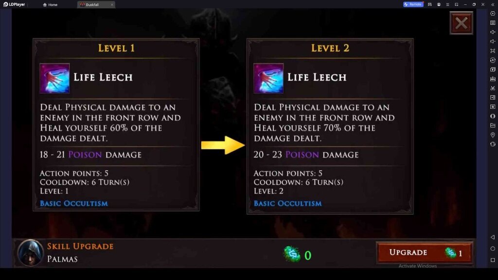Upgrade the Skills with Runes in Duskfall: turn based RPG