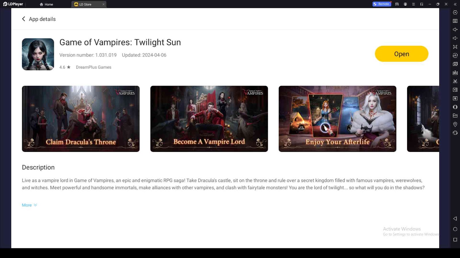 Playing Game of Vampires Twilight Sun on PC with LDPlayer 