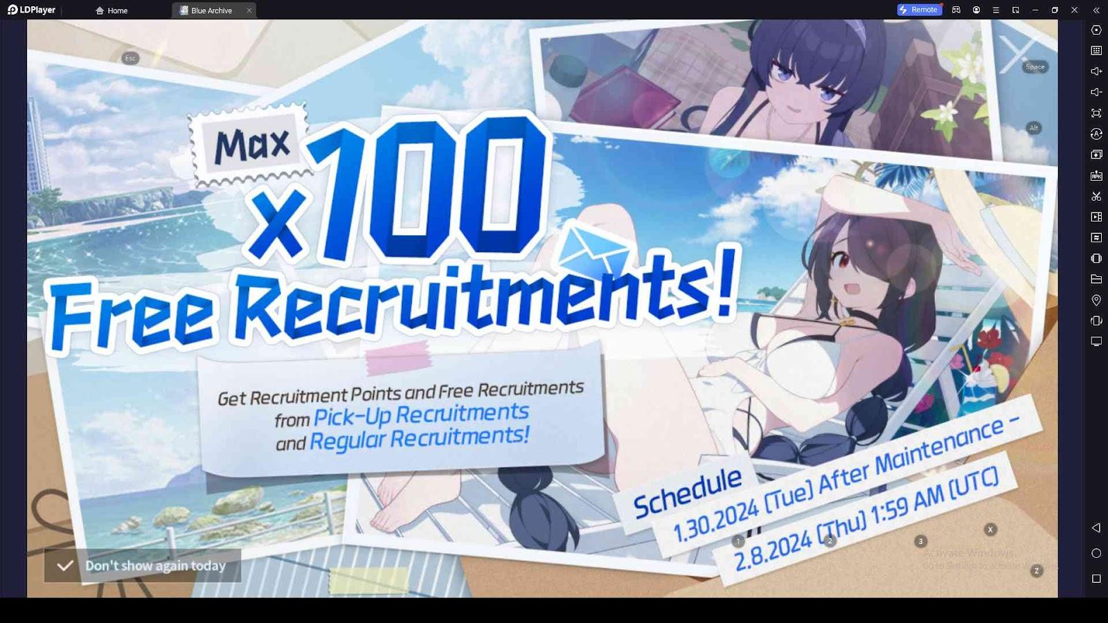 Blue Archive Free Recruitment x100 Event Scheduled Timeline