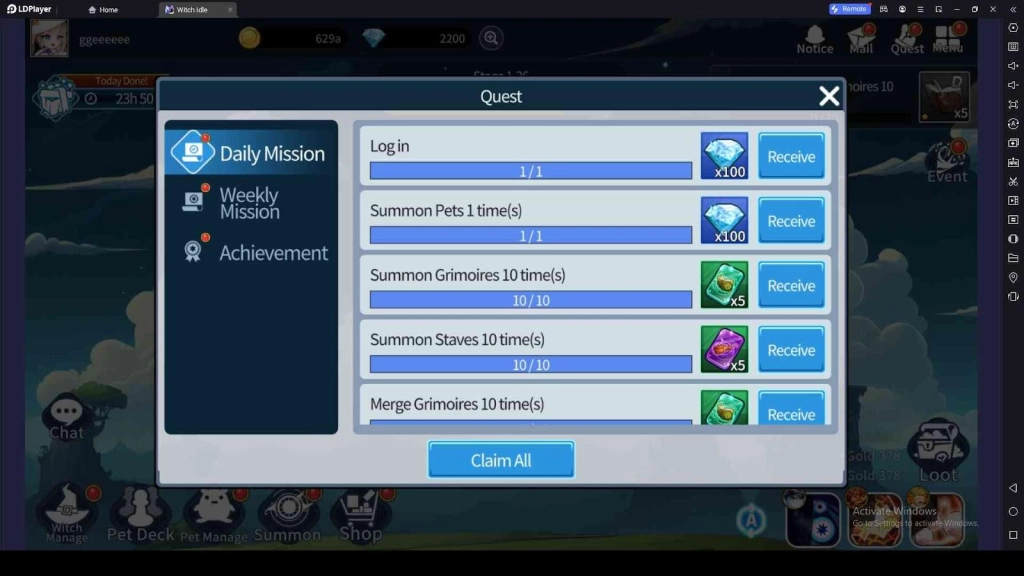 Questing in Witch Idle