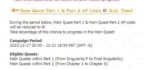 Fate/Grand Order Story Clear Support Campaign Part 4 Event Guide