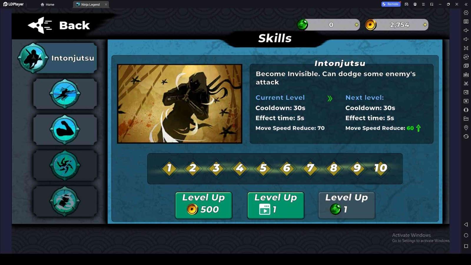 Upgrade the Skills in Ninja Legend: Way of Glory