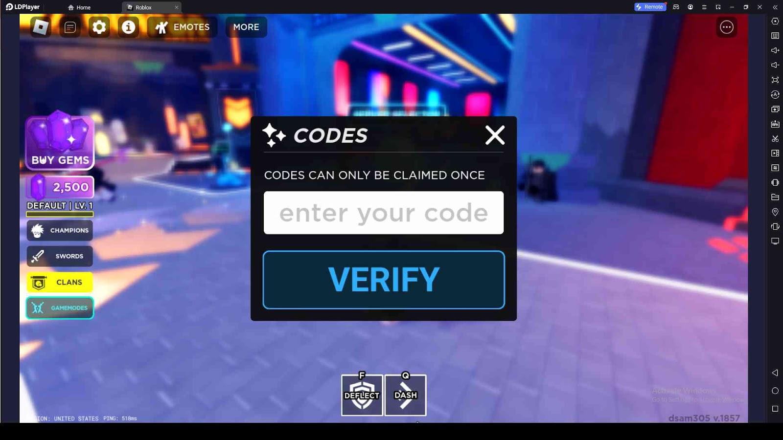 Redeeming Process for the Codes in Roblox Death Ball