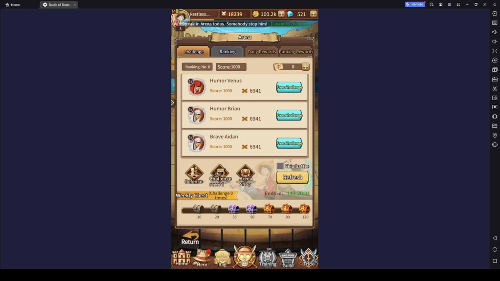 Participate in Battle of Demonland Arena