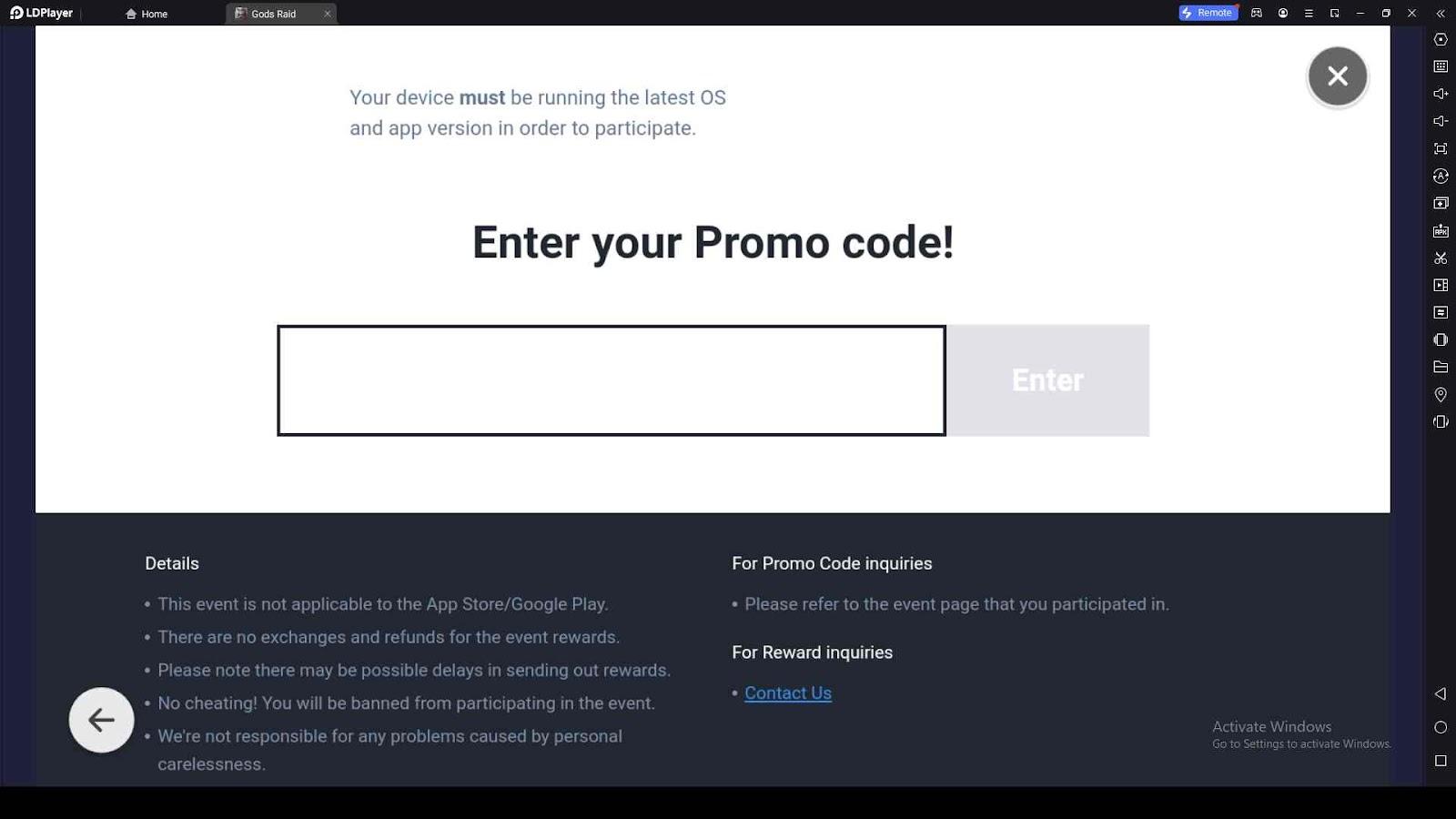 Redeeming Process for the Codes in GODS RAID: Team Battle RPG